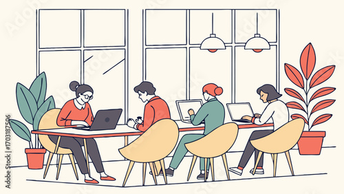 People working together in a collaborative office environment.