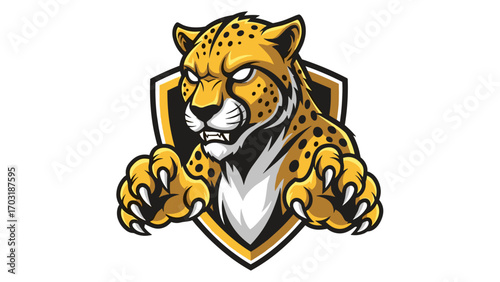 Aggressive Cheetah Mascot Logo Illustration with Fierce Stance and Sharp Claws