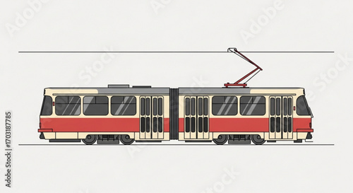 Vector Illustration of a Red and Cream Tram