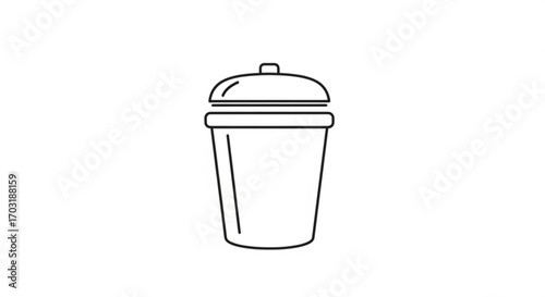 Simple clean outline of a modern trash can with lid, perfect for minimalist design projects and eco-friendly concepts, conveying order and tidiness effortlessly.