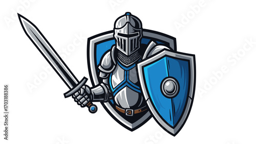 Mascot Logo Illustration of a Knight in Armor Holding a Sword and Shield