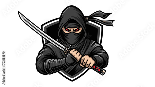 Dynamic Ninja Assassin Mascot Logo Illustration - Fierce Warrior Vector Graphic for Gaming, Sports, and Brand Identity Design