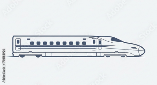 Sleek, modern bullet train profile in a minimalist, elegant dark blue outline, capturing speed and efficiency for global travel and transportation concepts, perfect for dynamic presentations.