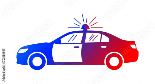 Dynamic police car graphic with flashing lights, symbolizing law enforcement, justice, and emergency response services for modern design projects.