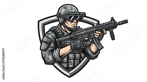 Professional Tactical Soldier Esports Mascot Logo Illustration Ready for Action and Victory