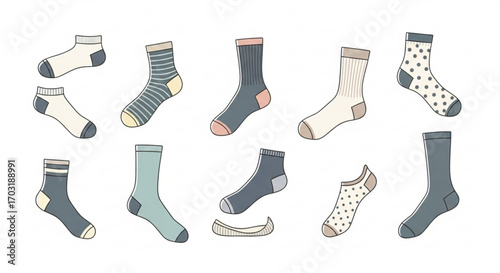 Collection of cozy patterned and solid color socks in various styles perfect for everyday comfort and fashion