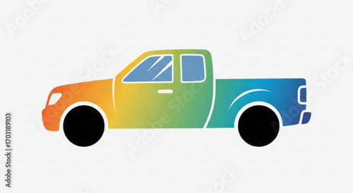 Dynamic gradient colored pickup truck side profile, modern vehicle design symbolizing adventure and freedom, perfect for automotive themes and transportation concepts