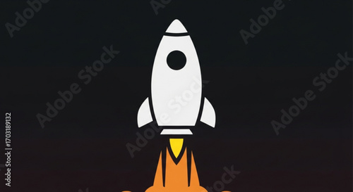 Dynamic white rocket blasting off with vibrant orange flame trails, symbolizing innovation, progress, and launching new ventures into the future with unstoppable momentum