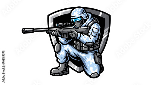 Mascot Logo Illustration Stealthy Sniper in Action