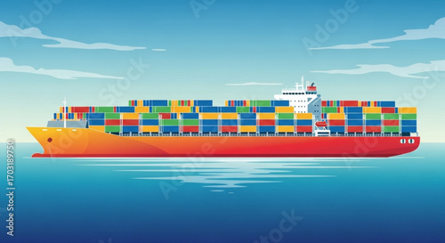 Large Container Ship with Colorful Cargo