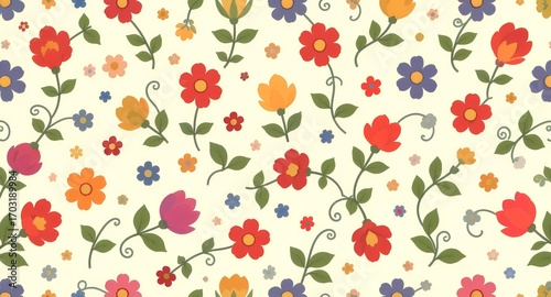 Wallpaper Mural Floral pattern with colorful flowers and leaves on a light background. Torontodigital.ca