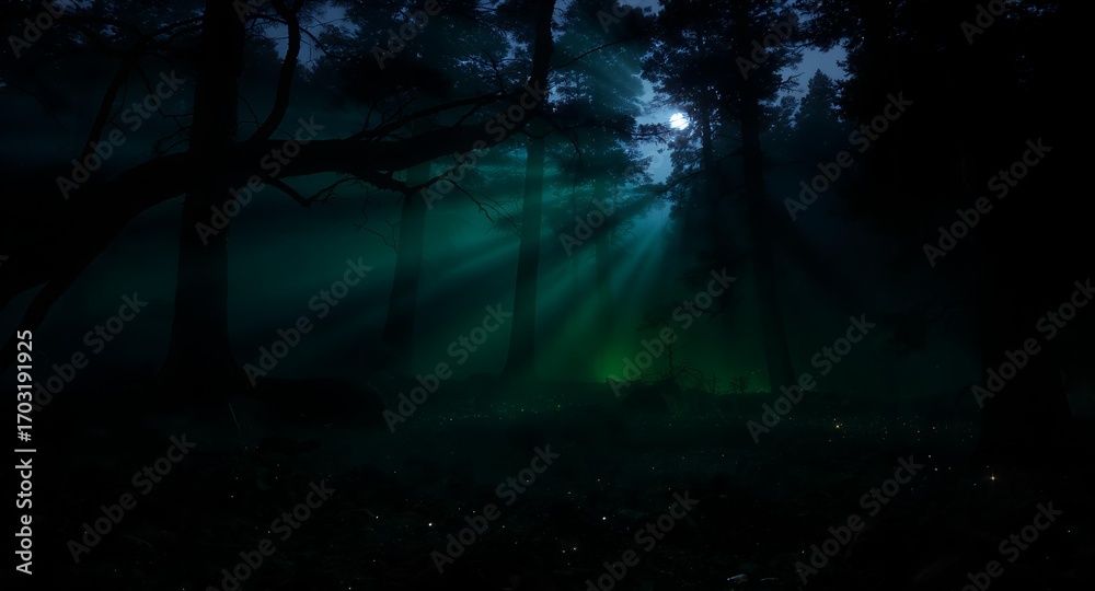 Obraz premium Ethereal Forest Illumination - A Mystical Dance of Light and Shadow.