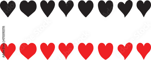 heart, hearts, love, symbol, icon, graphic, design, shape, silhouette, black, red, white background, isolated, set, collection, romantic, emotion, Valentine's Day, simple, clean, graphic element, illu