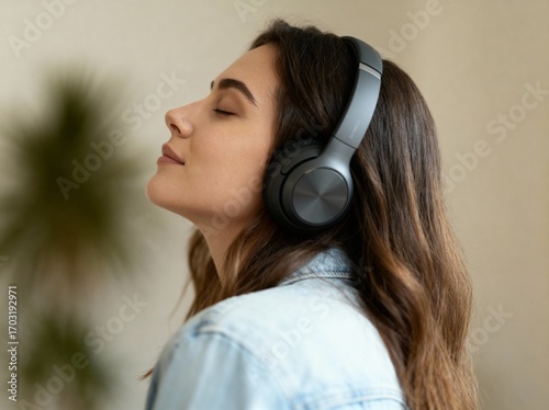 Woman listening to music with headphones - Audio and lifestyle