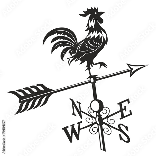 Foto Weather Vane with Rooster Silhouette - A Symbol of Direction and Farm Life