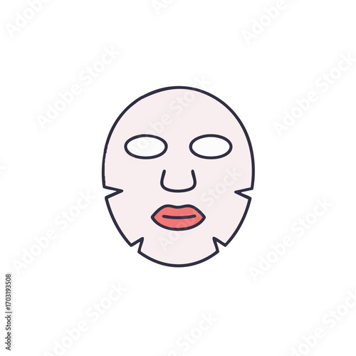 A minimalist vector illustration depicting a rejuvenating sheet face mask, symbolizing modern skincare rituals, beauty treatments, and personal wellness routines.
