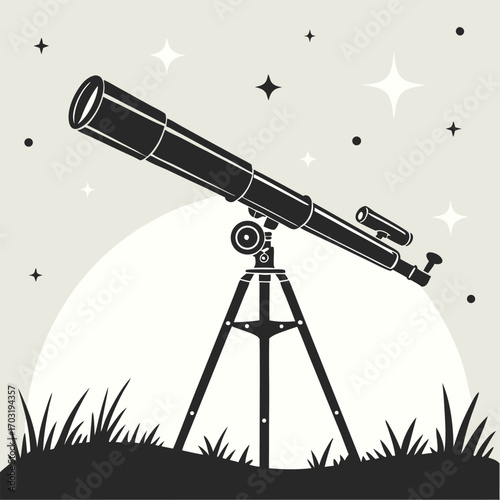 Detailed illustration of a telescope on a tripod for astronomical observation.