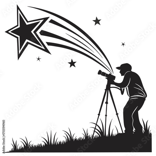 Observing the Celestial Wonders - A Silhouette of an Astronomer and a Starry Sky.