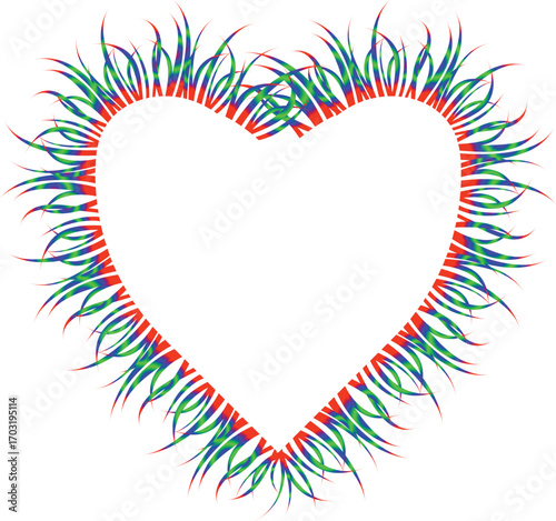 Heart shaped frame with colorful grass-like elements