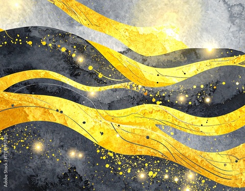 Abstract wave design with gold and gray