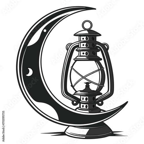 Vintage Kerosene Lantern with a Stylized Crescent Moon.