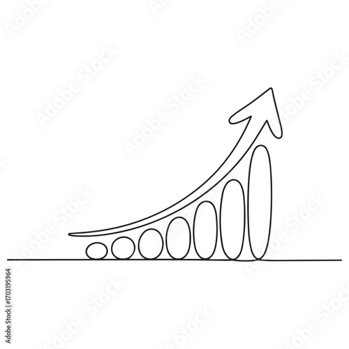Single continuous line Art drawing of increasing sales performance bar graph sign. Successful business sales strategy. with white background