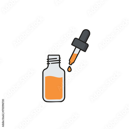 A vibrant orange liquid is carefully dispensed from a classic glass dropper bottle, symbolizing precision in various scientific and cosmetic applications.