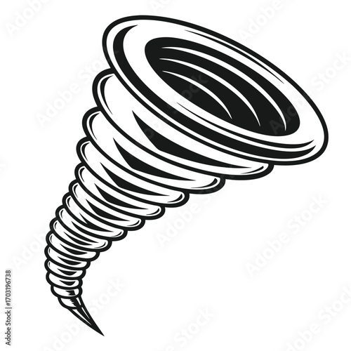 Monochrome Tornado Illustration with Swirling Vortex.