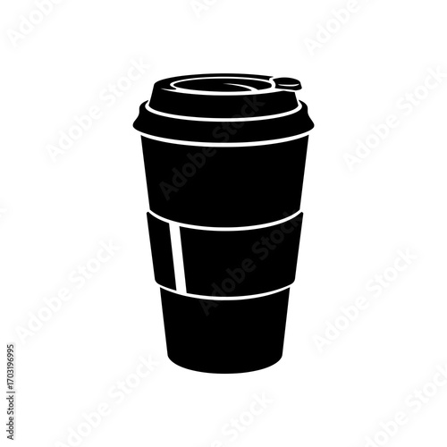 Black silhouette of a disposable coffee cup with lid
