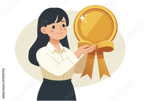 Flat illustration of female employee receiving outstanding award