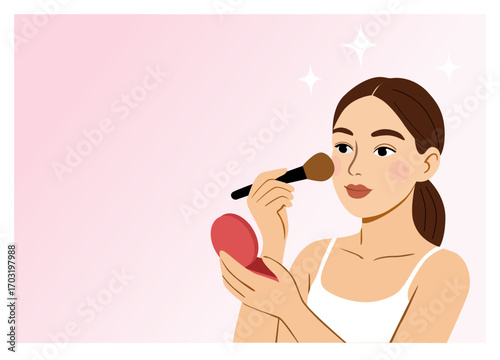 Beauty and make up: the pretty woman is making make up on her face 