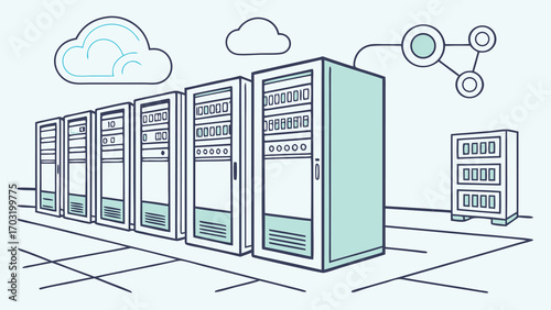 Server Racks in a Data Center with Cloud Computing Elements.