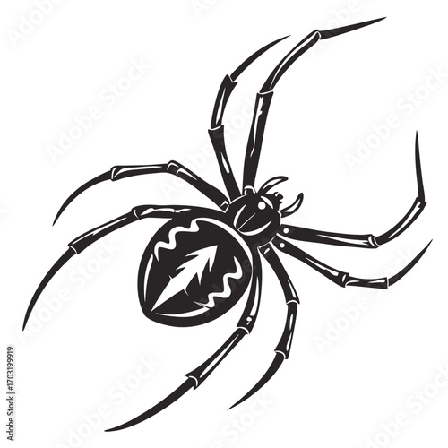 Stylized Black Widow Spider Illustration with Distinctive Markings.