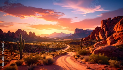 Dramatic desert sunrise panorama