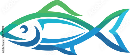 Minimal line fish duo in blue and green