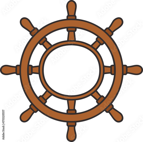 Wooden ship wheel helm with eight handles