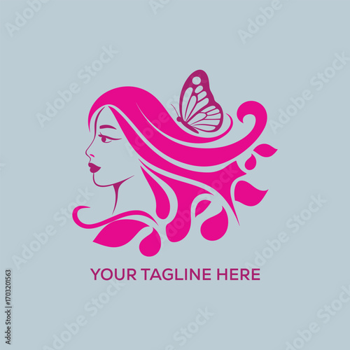 Pink Woman Butterfly Beauty Logo Vector