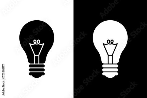 Flat Light Bulb Vector Icon. Creativity and Energy Silhouette Design