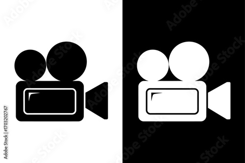 Cinema and Movie Sign Vector Video Camera Icon in Black White