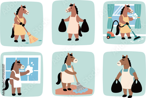 Adobe Illustrator ArtwHorse House Cleaning A Cartoon Seriesork