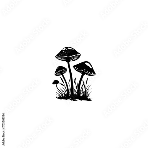 Mushrooms silhouette ,mushrooms vector icon illustration, fungi vector icon, edible mushrooms illustration, black and white mushroom design 