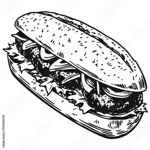 Hand drawn sketch of a classic submarine sandwich.