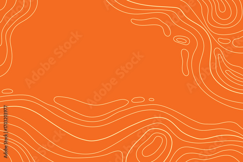 Orange Topographic Landscape Map with Grid and Lines, Outline Terrain. Banner with geographic mountain relief. Wavy abstract contour background with cartography texture 