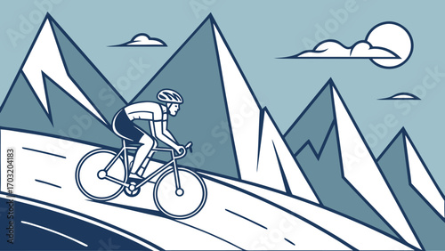 Cyclist Conquering Mountain Road - A Test of Endurance.