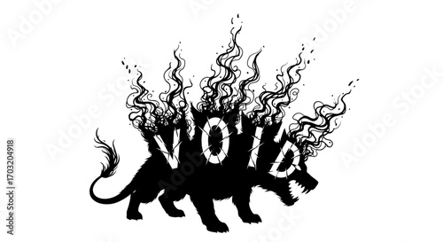 Three headed dog with smoke and fire elements