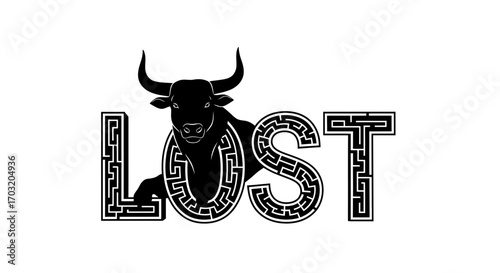 Bull caught in maze text lost concept