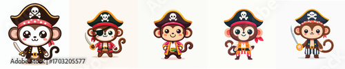 cute monkey vector wearing pirate costume