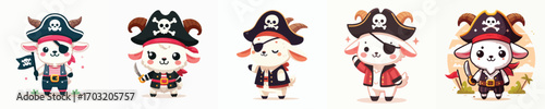 cute goat vector wearing pirate costume