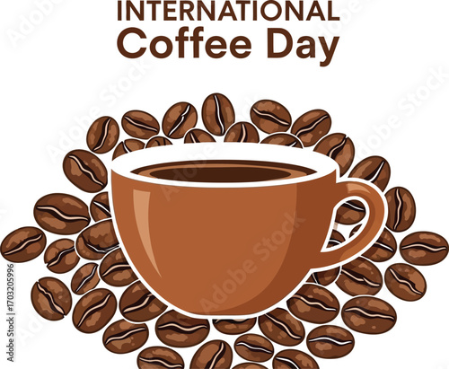 International coffee day with a cup of coffee and coffee beans