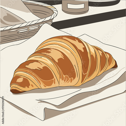 A delicious golden brown croissant illustration on a napkin.